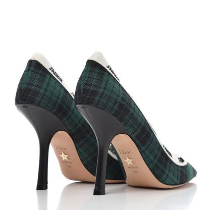 Christian Dior Canvas Ribbon Tartan Print Embroidered J'Adior 100mm Pumps 39 Black Green 4 of 12