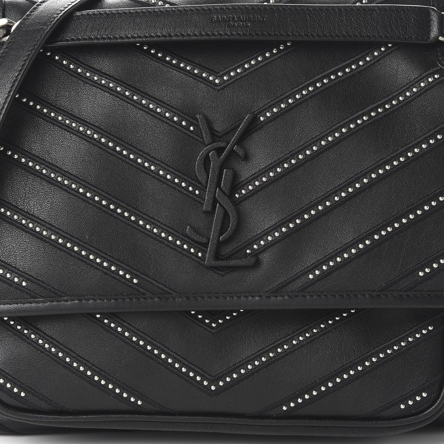 Calfskin Matelasse Monogram Microstud Medium Niki Chain Satchel Black