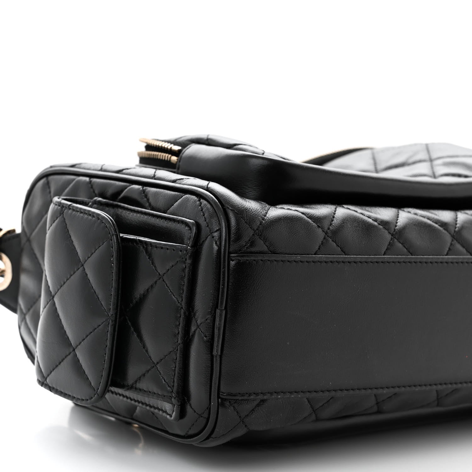 Chanel Shiny Crumpled Lambskin Quilted Medium Preppy Pocket Camera Case Black 9 of 10