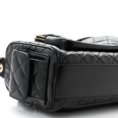 Chanel Shiny Crumpled Lambskin Quilted Medium Preppy Pocket Camera Case Black 9 of 10