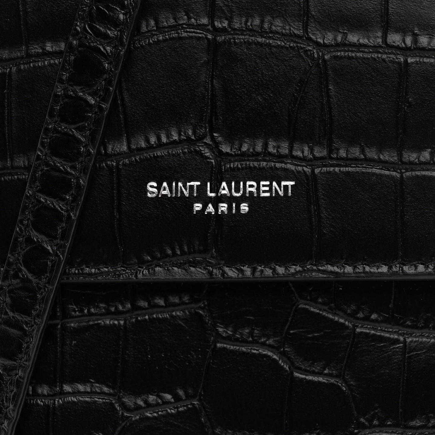 Calfskin Crocodile Embossed Phone Holder Crossbody Black