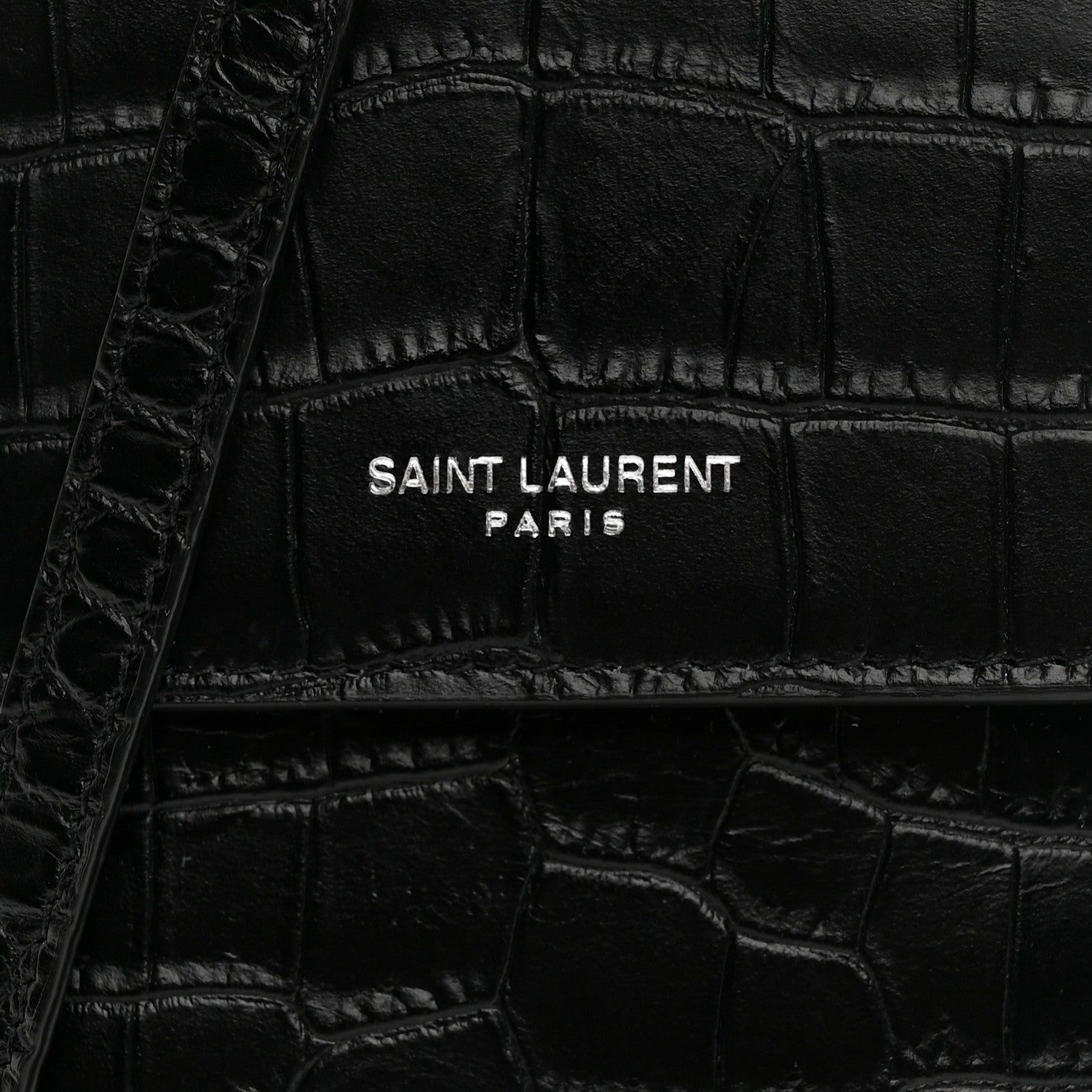 Saint Laurent Calfskin Crocodile Embossed Phone Holder Crossbody Black 7 of 13