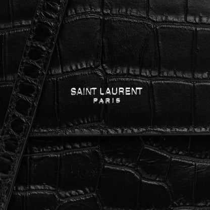 Saint Laurent Calfskin Crocodile Embossed Phone Holder Crossbody Black 7 of 13