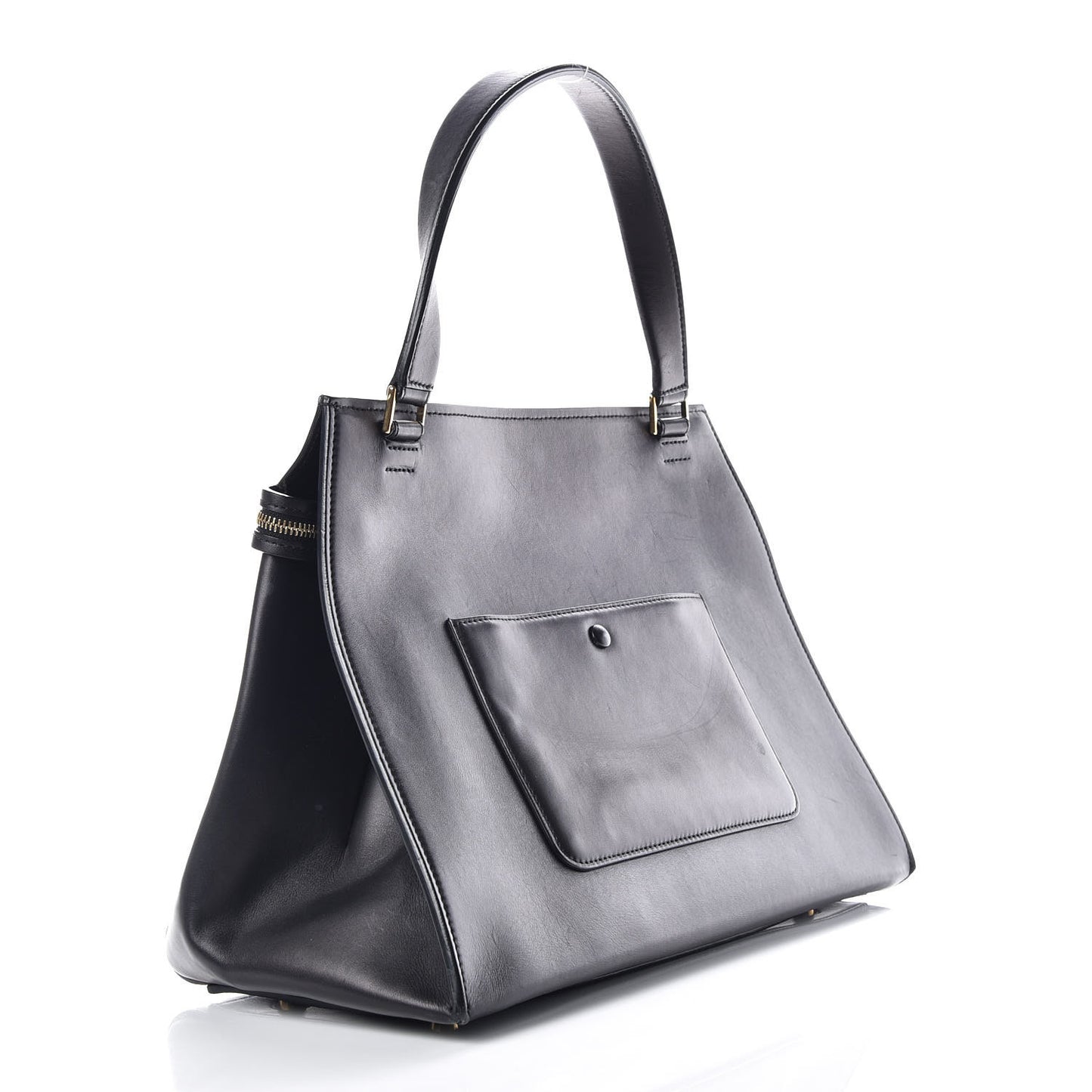 Smooth Calfskin Medium Bi-Color Edge Shoulder Bag Black Cream