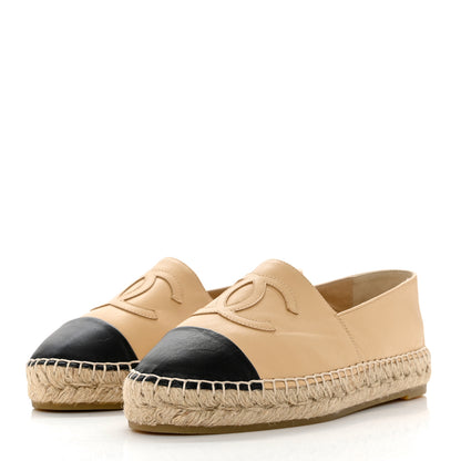 Chanel Lambskin CC Espadrilles 37 Beige Black 3 of 8