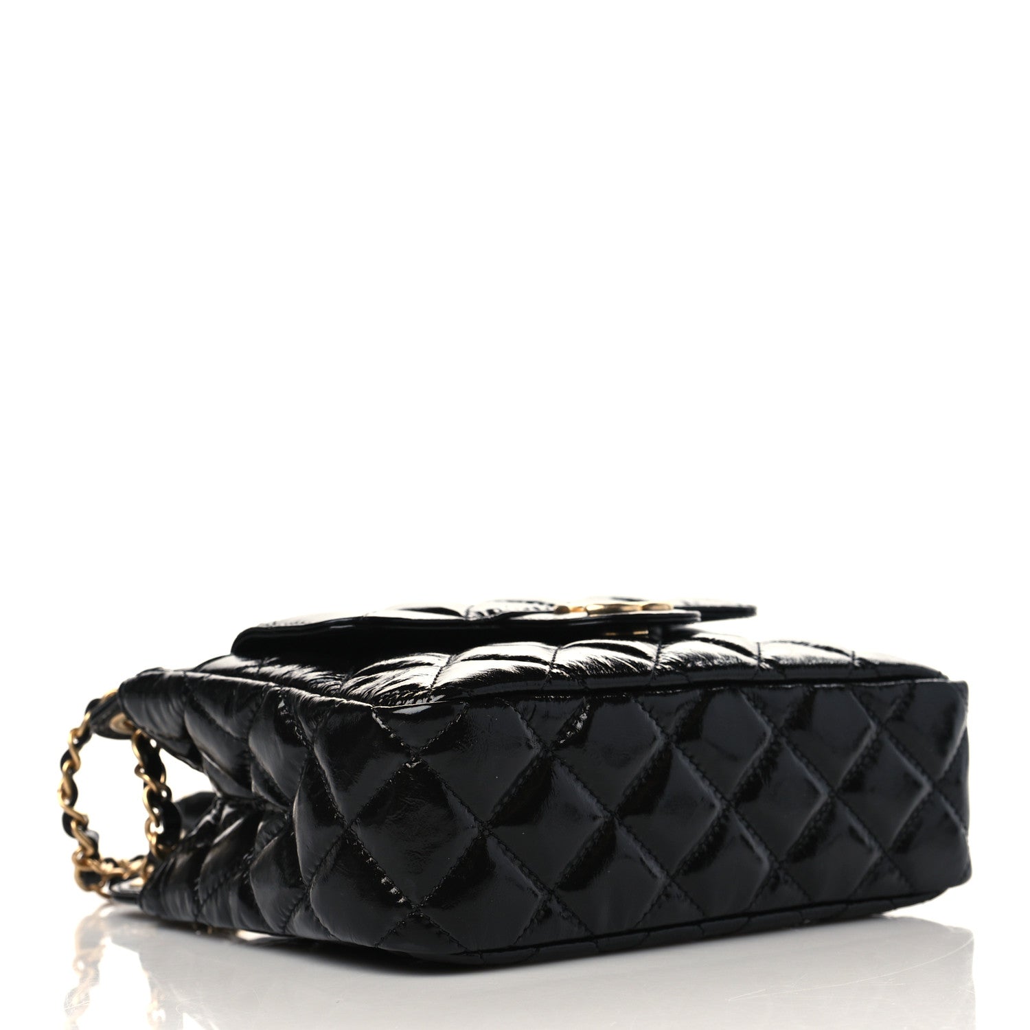 Chanel Shiny Crumpled Calfskin Quilted Small Wavy CC Hobo Black 4 of 10
