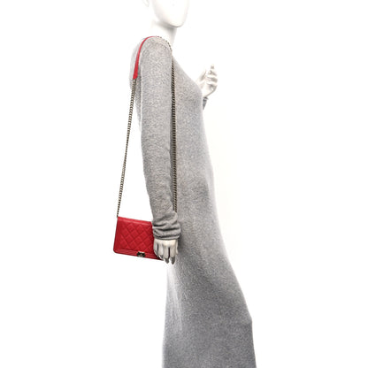 Chanel Caviar Quilted Boy Wallet On Chain WOC Red 2 of 11