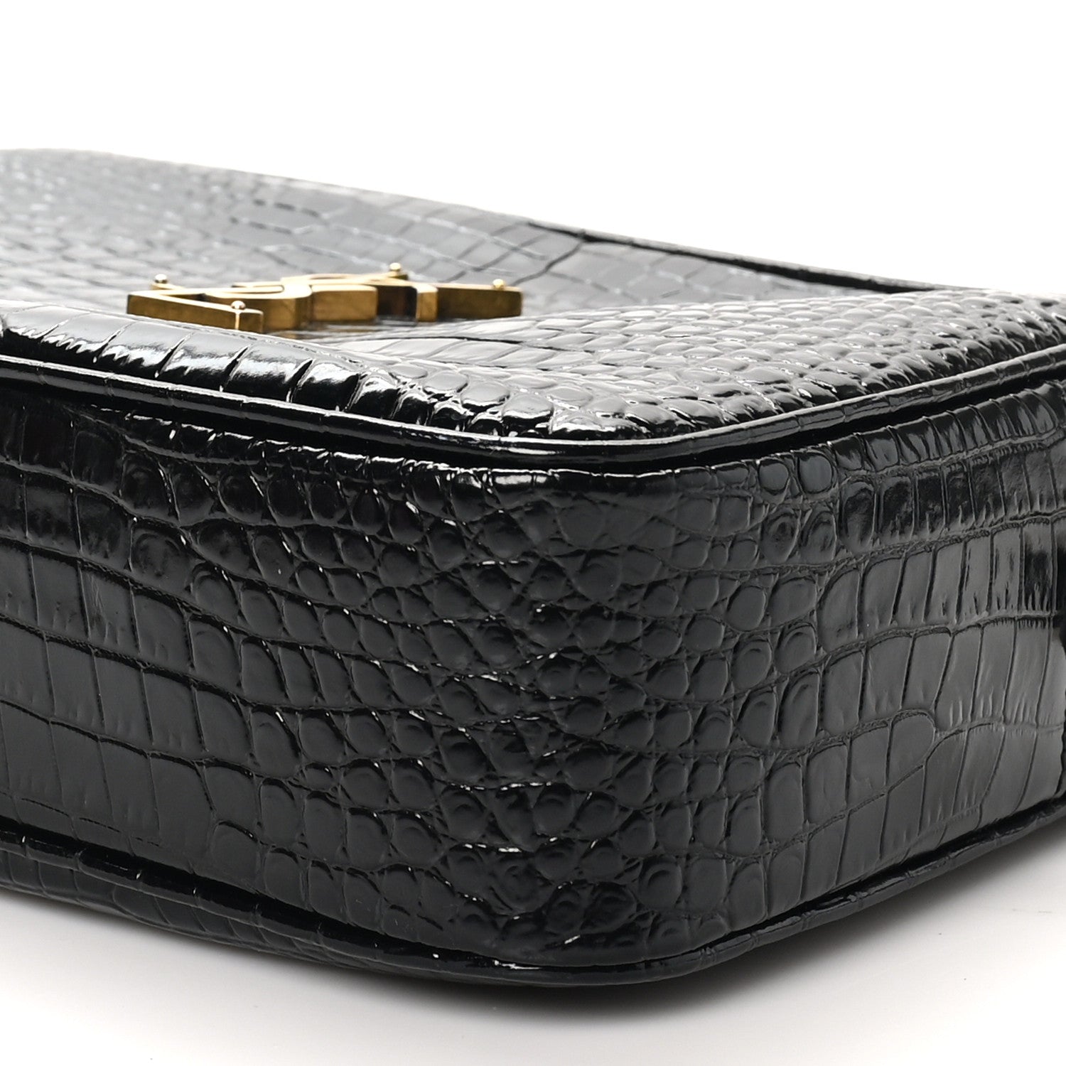 Saint Laurent Patent Calfskin Crocodile Embossed Monogram Lou Camera Bag Black 10 of 10