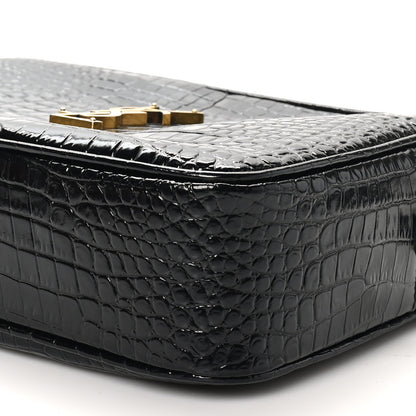 Saint Laurent Patent Calfskin Crocodile Embossed Monogram Lou Camera Bag Black 10 of 10