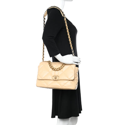 Chanel Goatskin Quilted Large Chanel 19 Flap Beige 2 of 10