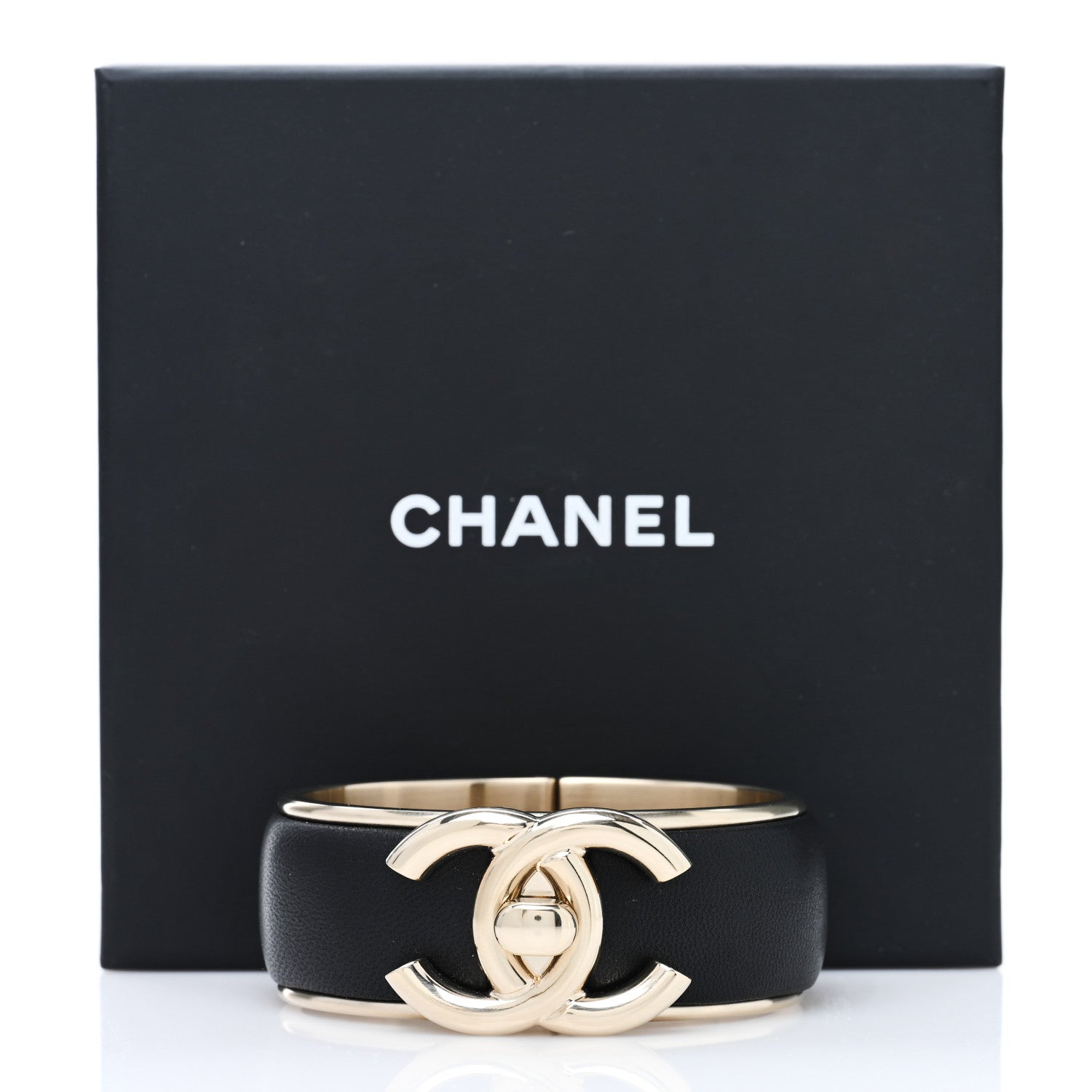 Chanel Lambskin CC Turnlock Cuff Bracelet Black Gold 5 of 5