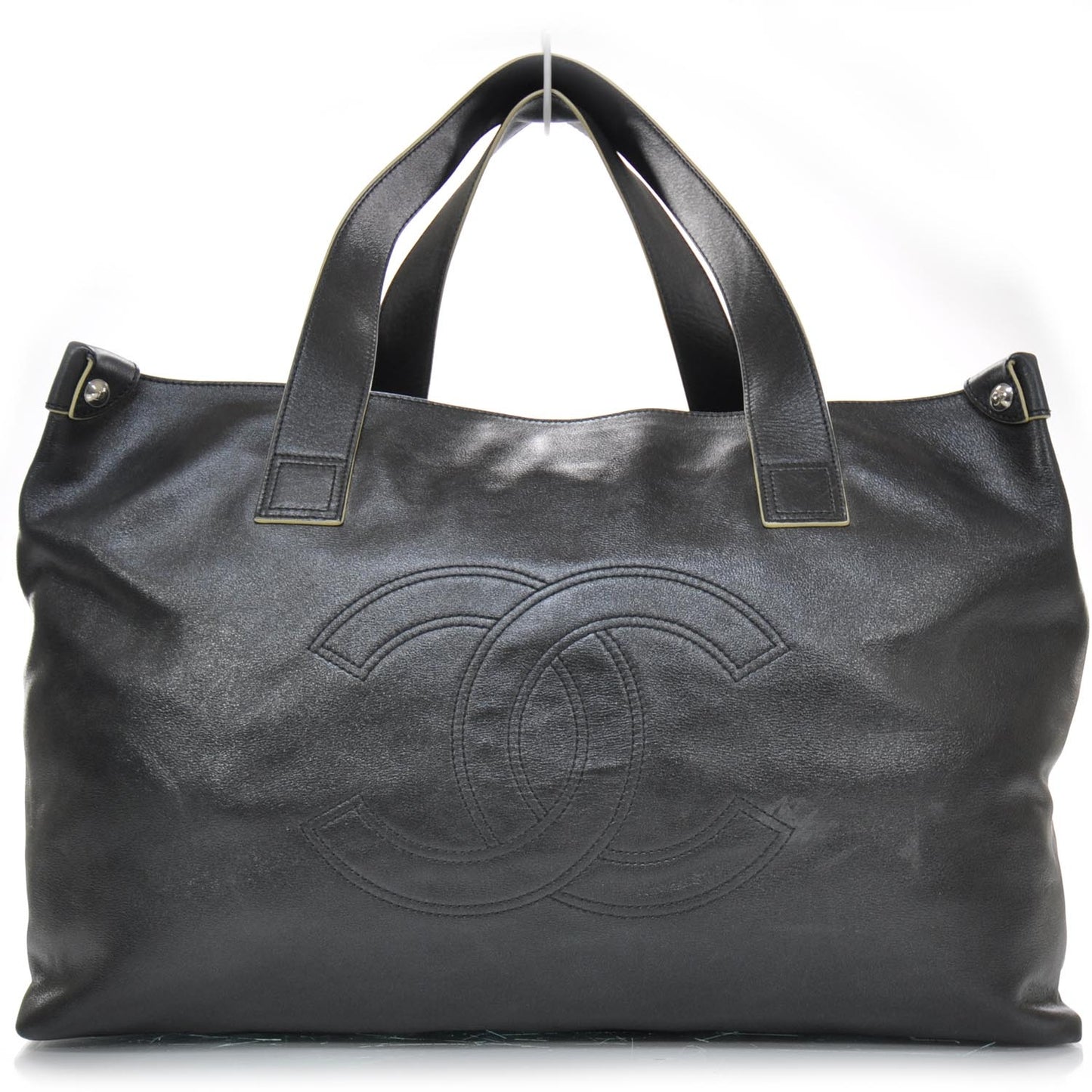 Lambskin Edgy Large Zip Top Tote Black