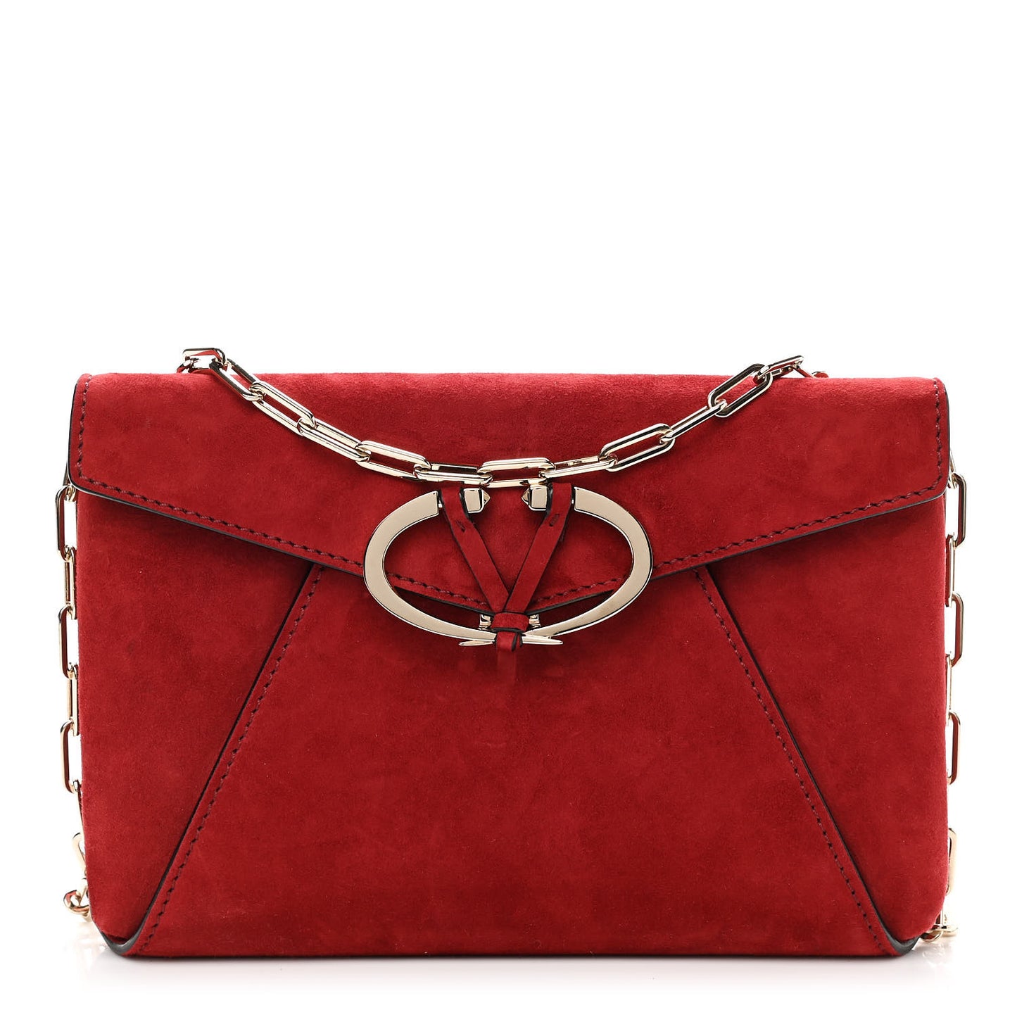 Suede V Rivet Chain Clutch Red