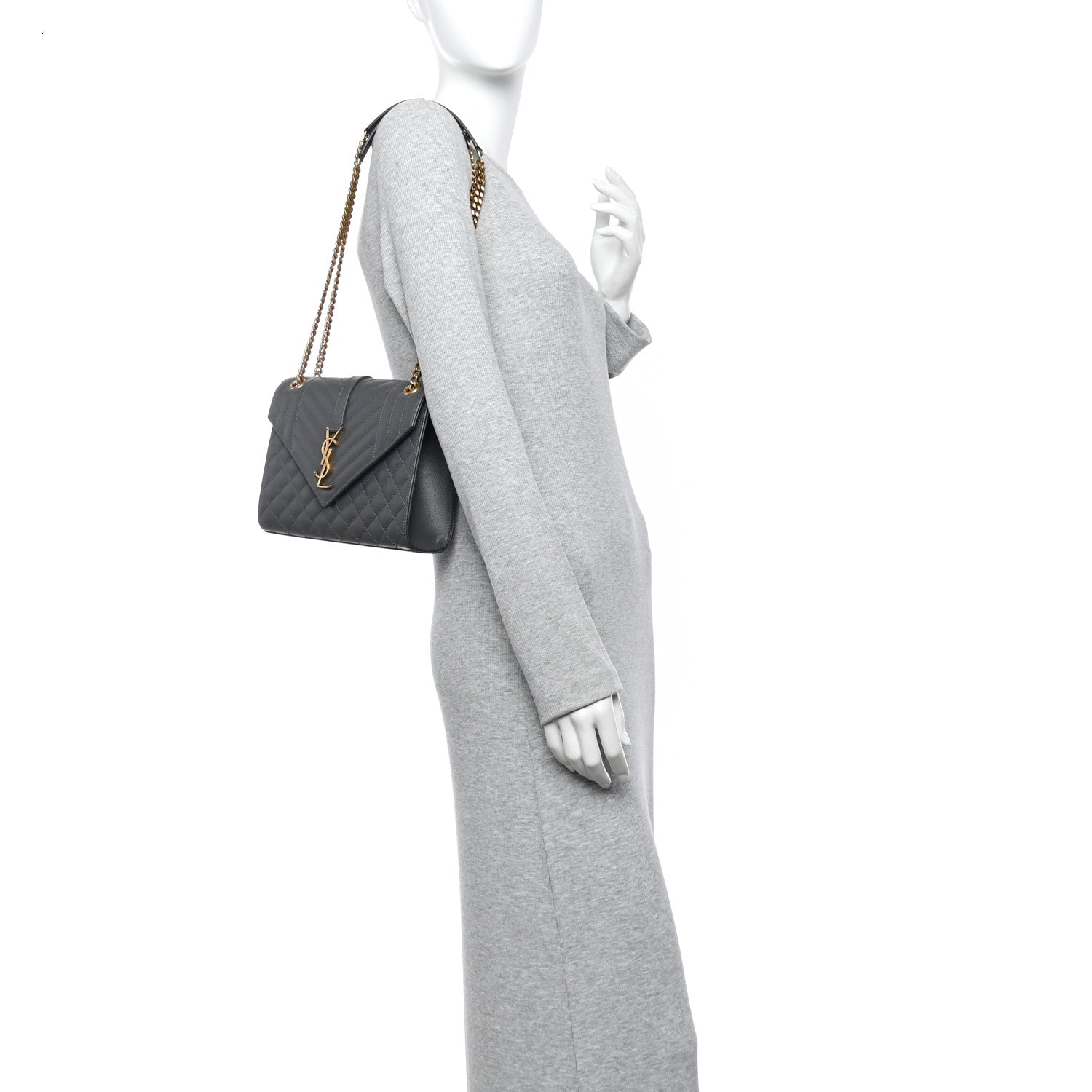 Saint Laurent Grain De Poudre Textured Mixed Matelasse Medium Triquilt Monogram Satchel Storm 2 of 11