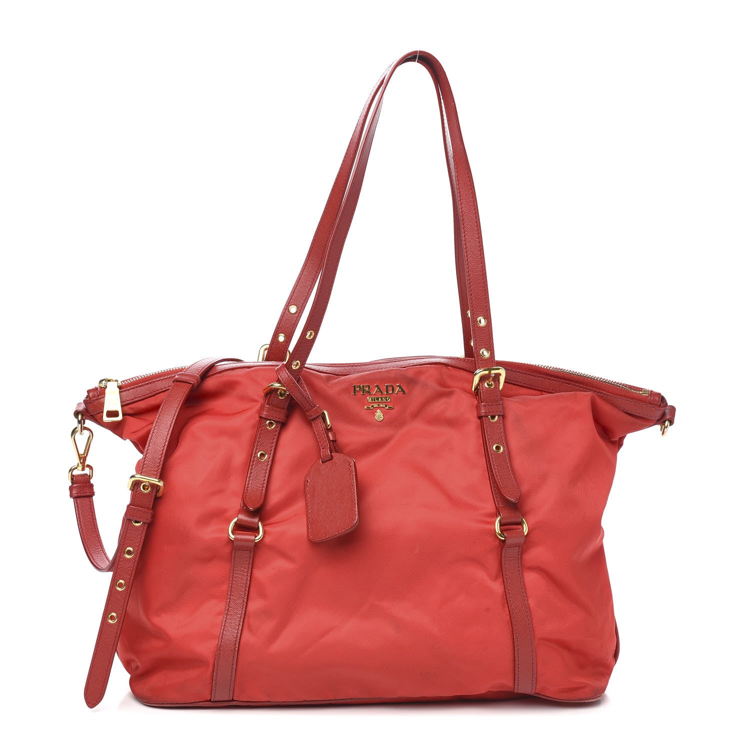 Prada Tessuto Nylon Saffiano Tote Rosso 1 of 9