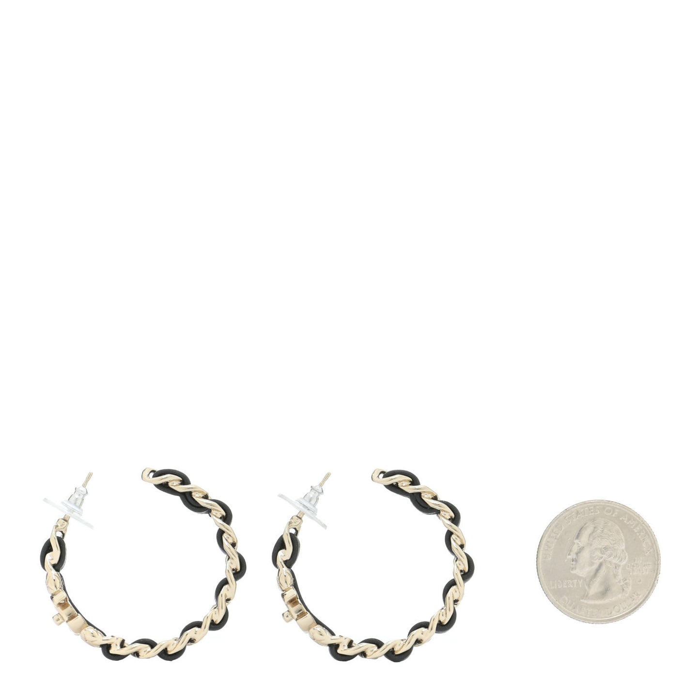 Lambskin CC Turnlock Chain Hoop Earrings Gold Black
