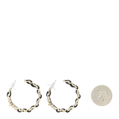 Chanel Lambskin CC Turnlock Chain Hoop Earrings Gold Black 2 of 5