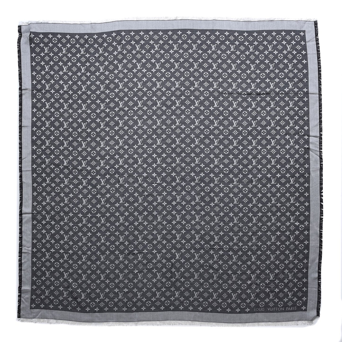 Wool Silk Monogram Denim Shawl Black