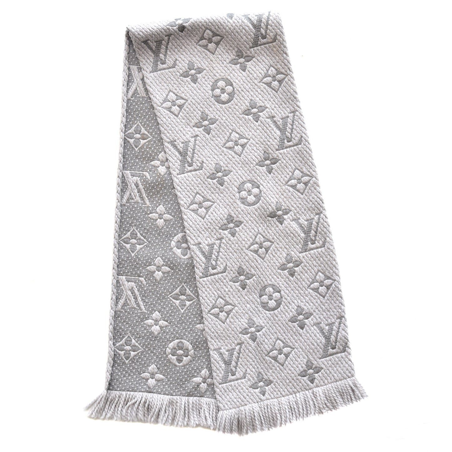 Wool Silk Logomania Scarf Pearl Grey