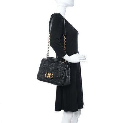Salvatore Ferragamo Calfskin Quilted Gancini Flap Bag Black 2 of 11