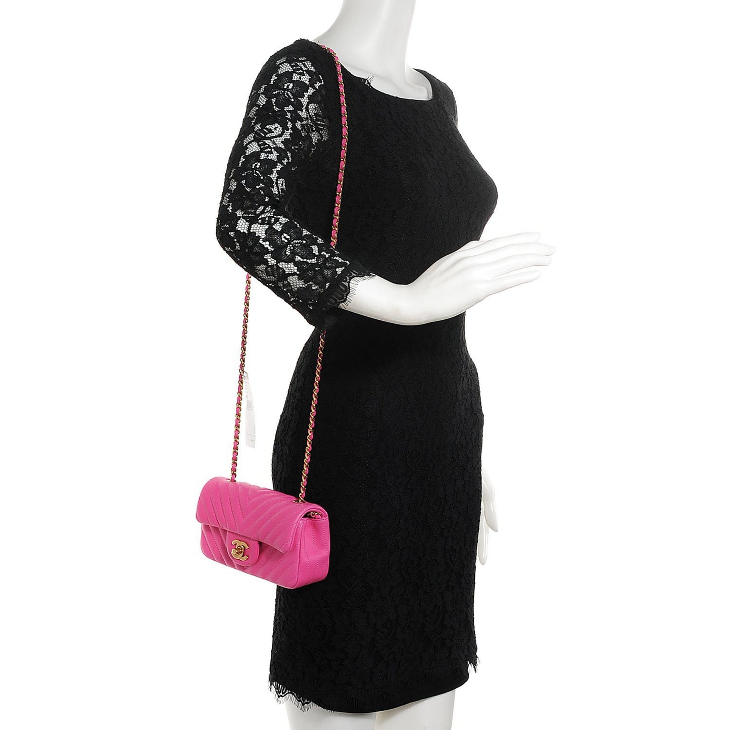 Lambskin Chevron Quilted Extra Mini Flap Dark Pink