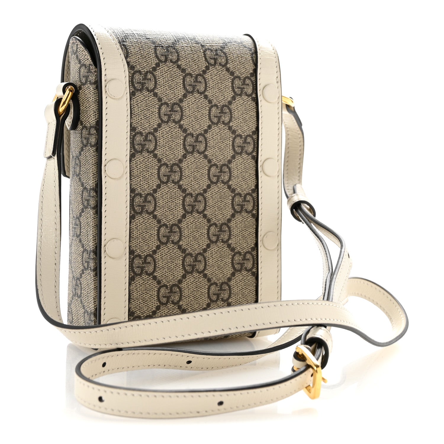 Gucci GG Supreme Monogram Azalea Calfskin Mini Horsebit 1955 Crossbody Bag Beige Ebony Mystic White 3 of 13