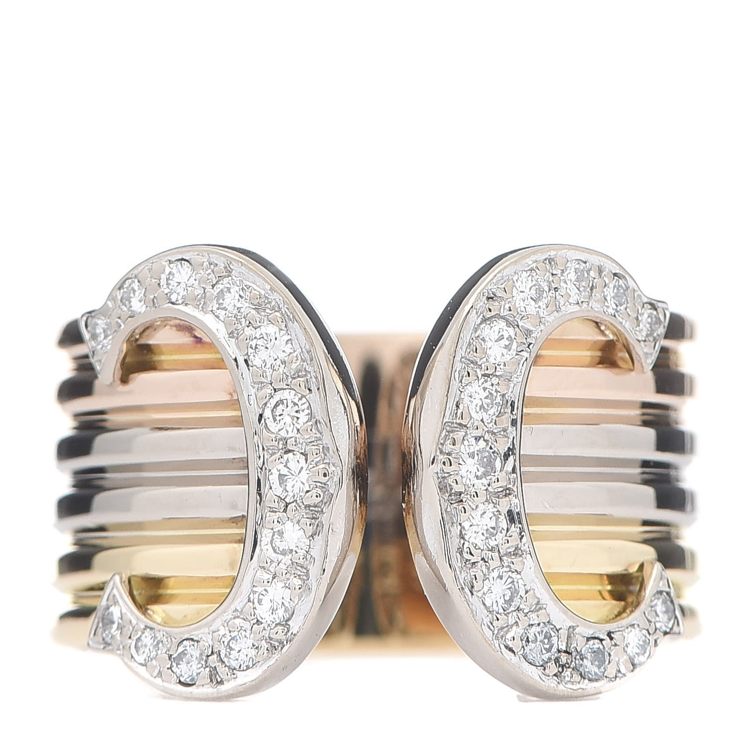 Cartier 18K Pink Yellow White Gold Diamond 13mm C De Ring 57 8 1 of 7