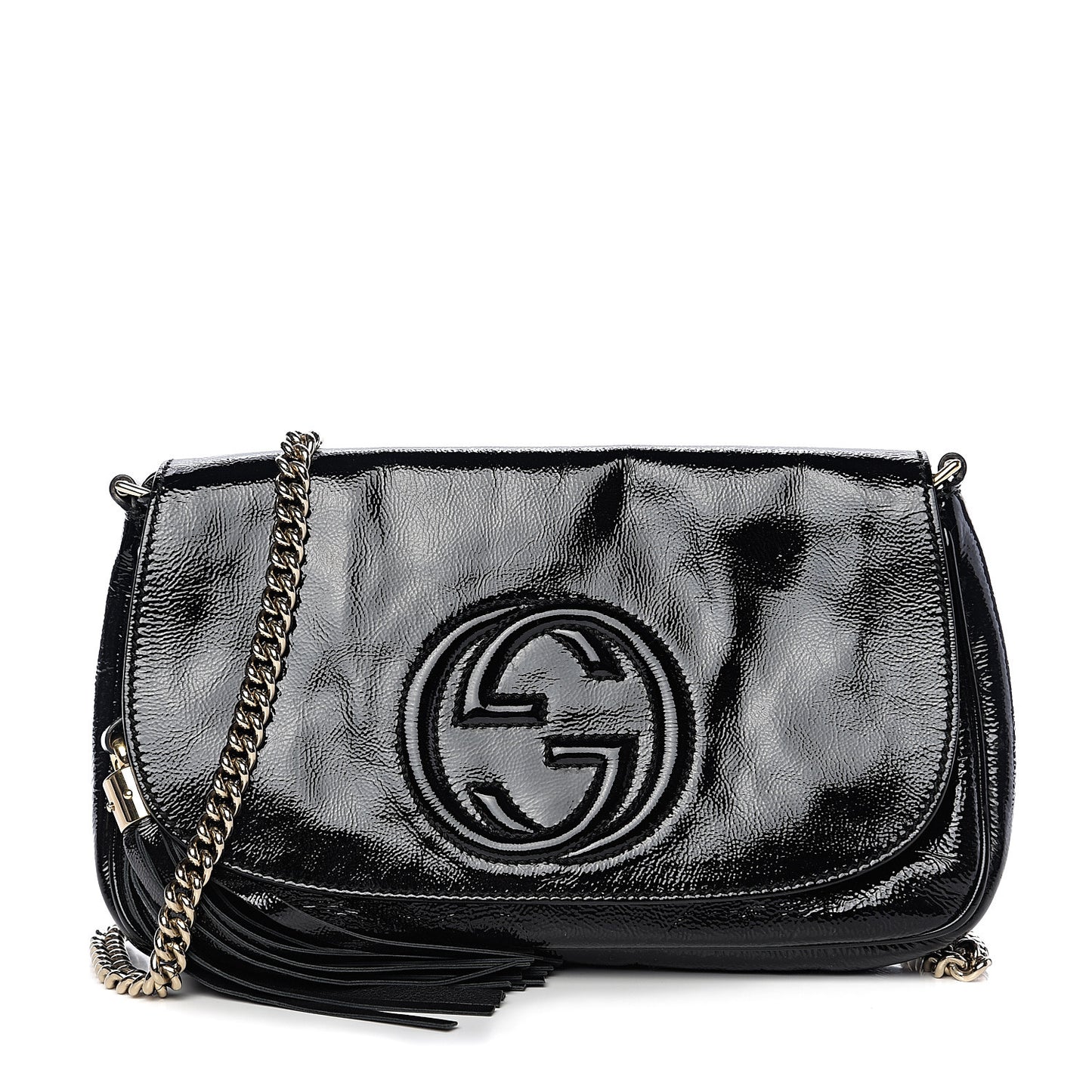 Patent Medium Soho Flap Crossbody Black