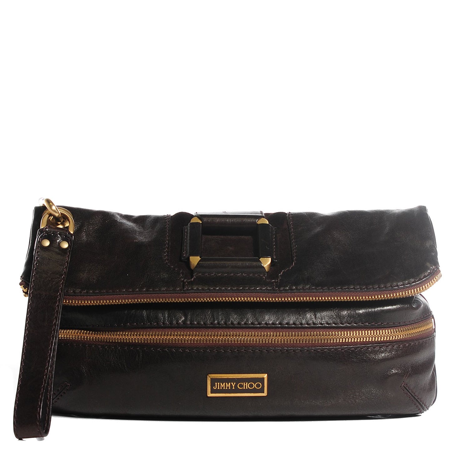 Calfskin Suede Marin Foldover Clutch Brown
