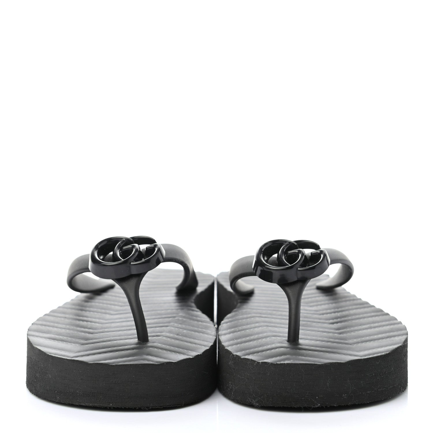 Gucci Rubber Chevron Womens GG Thong Sandals 41 Black 2 of 7