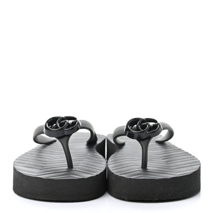 Gucci Rubber Chevron Womens GG Thong Sandals 41 Black 2 of 7