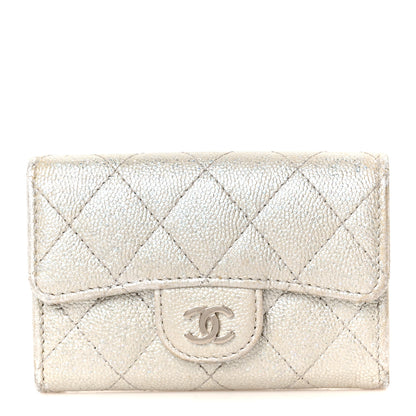 Chanel Glittered Metallic Caviar Quilted Flap Card Holder Wallet Silver 1 of 9