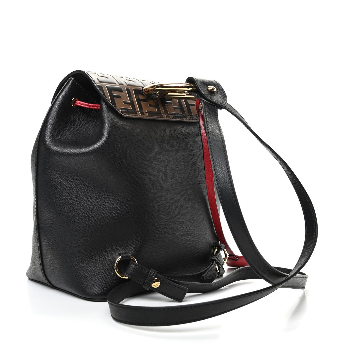 Vitello Cruise Bi-Color FF 1974 Embossed F is Fendi Drawstring Backpack Black Fragola Maya