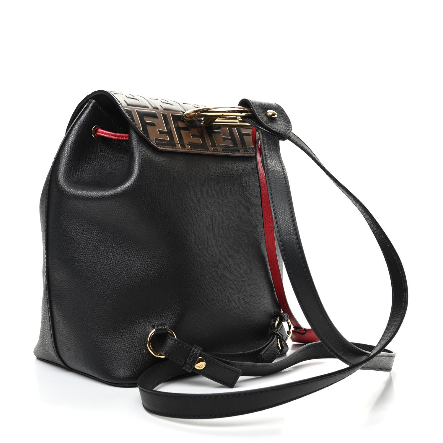 Fendi Vitello Cruise Bi-Color FF 1974 Embossed F is Fendi Drawstring Backpack Black Fragola Maya 3 of 9