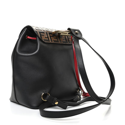 Fendi Vitello Cruise Bi-Color FF 1974 Embossed F is Fendi Drawstring Backpack Black Fragola Maya 3 of 9