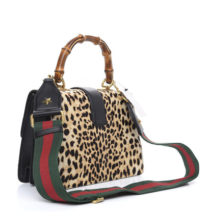 Gucci Calf Hair Calfskin Bamboo Web Leopard Print Medium Dionysus Top Handle Bag Natural Blue Agata Hibiscus Red 4 of 13