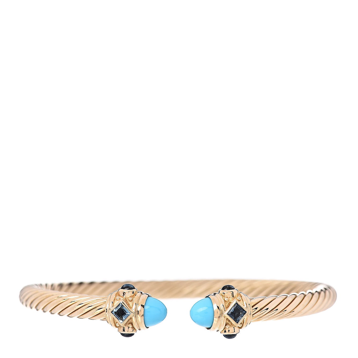 18K Yellow Gold Turquoise Blue Topaz 5mm Renaissance Bracelet
