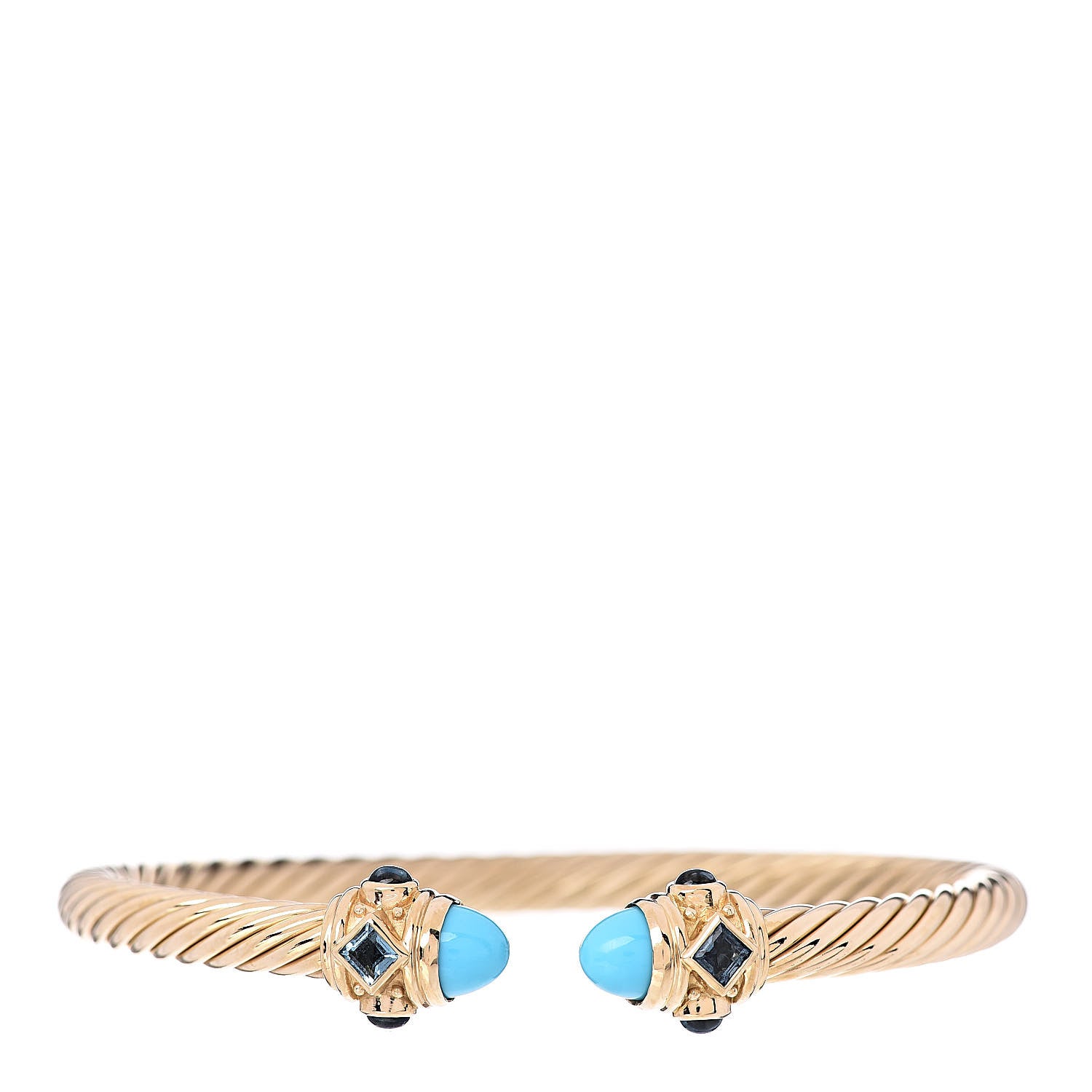 David Yurman 18K Yellow Gold Turquoise Blue Topaz 5mm Renaissance Bracelet 1 of 5