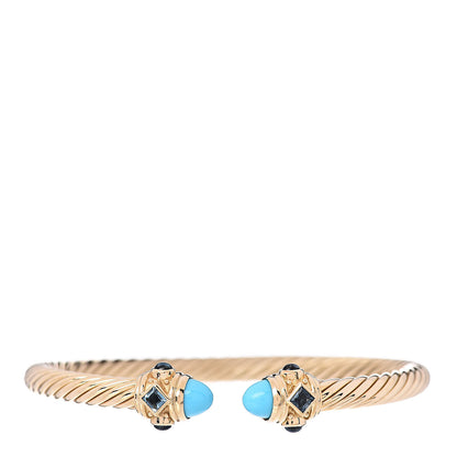 David Yurman 18K Yellow Gold Turquoise Blue Topaz 5mm Renaissance Bracelet 1 of 5