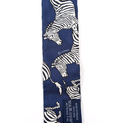 Hermes Silk Les Zebres Twilly Gris Marine Black White 4 of 4
