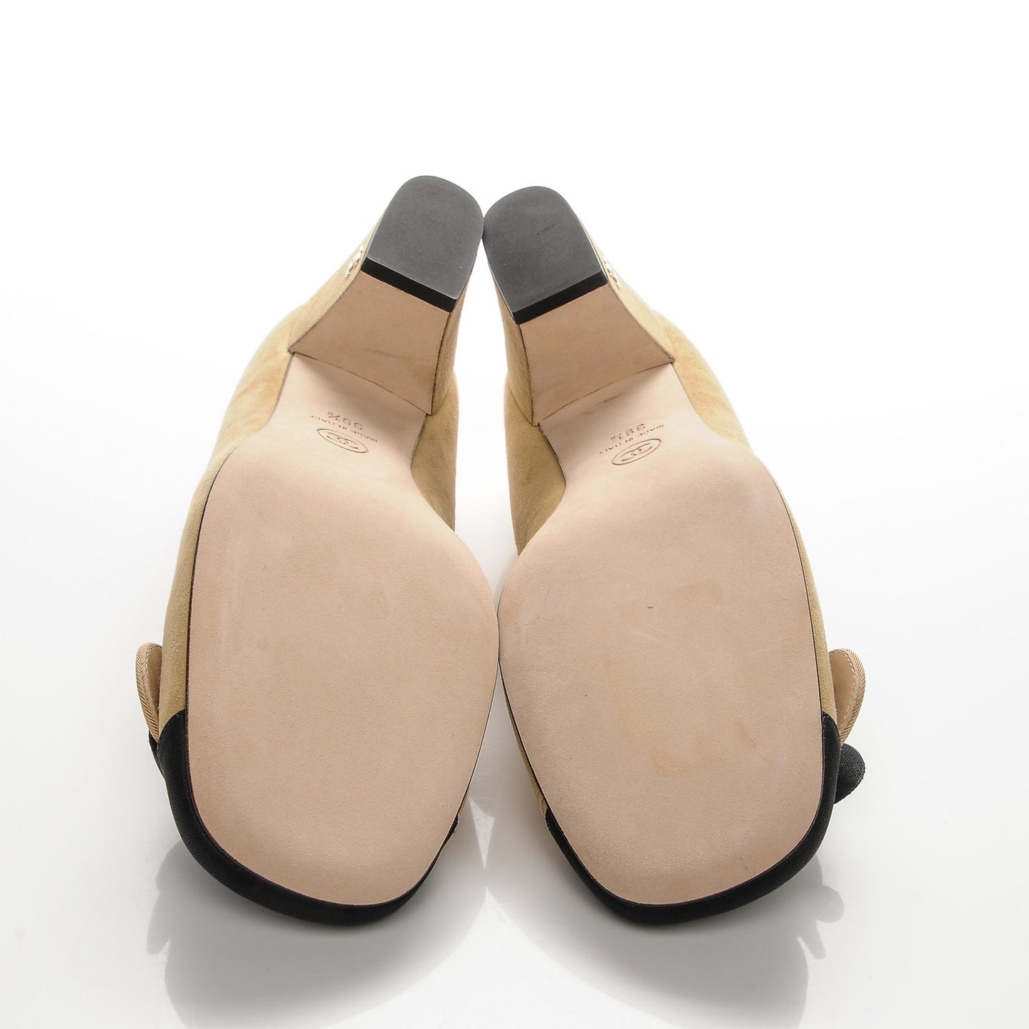 Suede Pearl Camellia Pumps 39.5 Beige Black