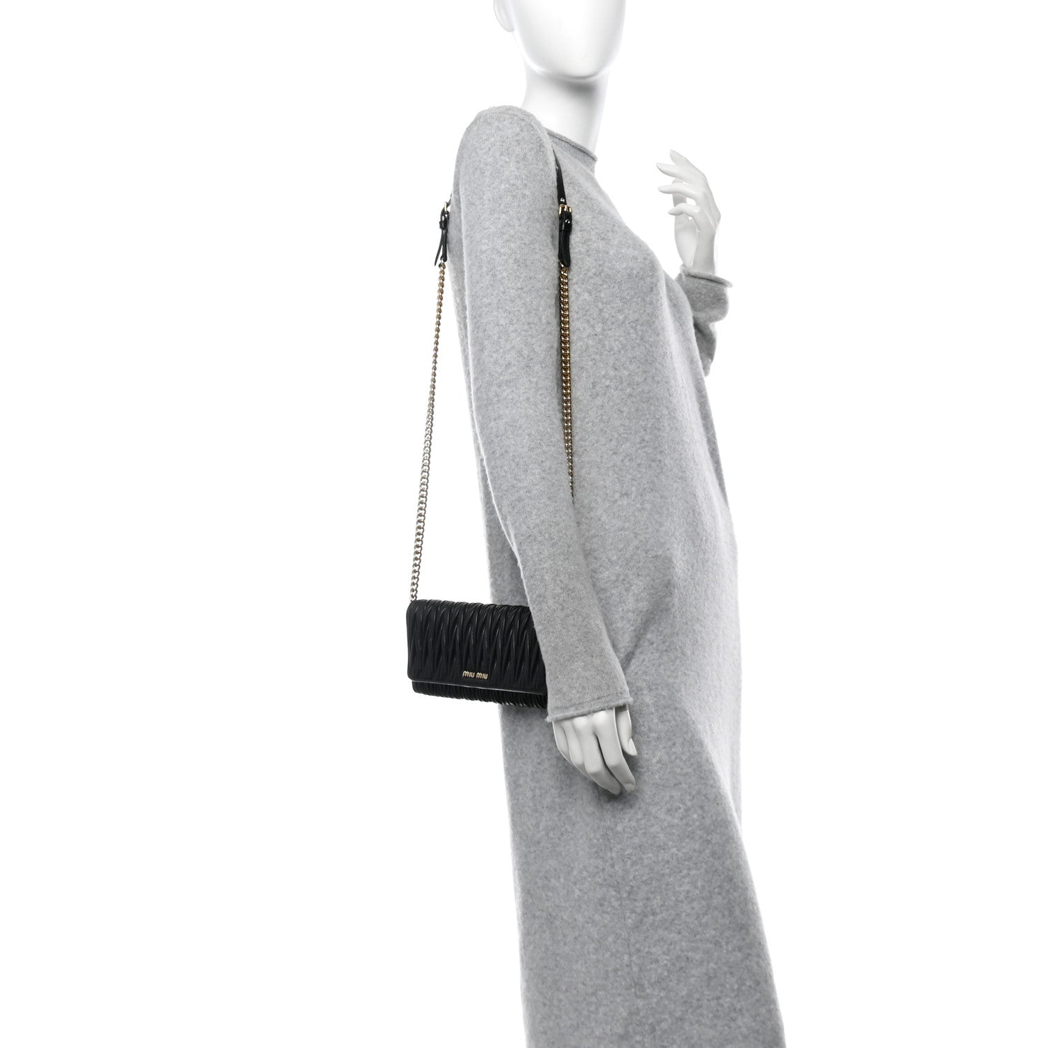 Miu Miu Nappa Matelasse Wallet On Chain Black 2 of 11