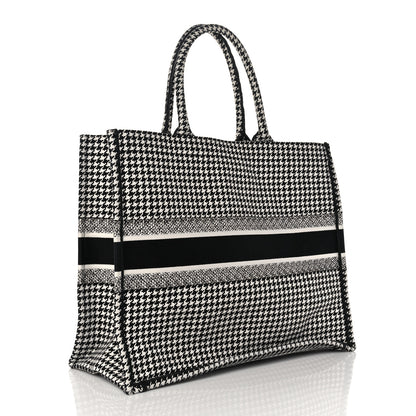 Christian Dior Canvas Houndstooth Embroidered Book Tote Black White 3 of 10