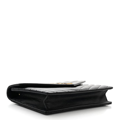 Saint Laurent Grain De Poudre Matelasse Chevron Monogram Envelope Chain Wallet Black 4 of 11
