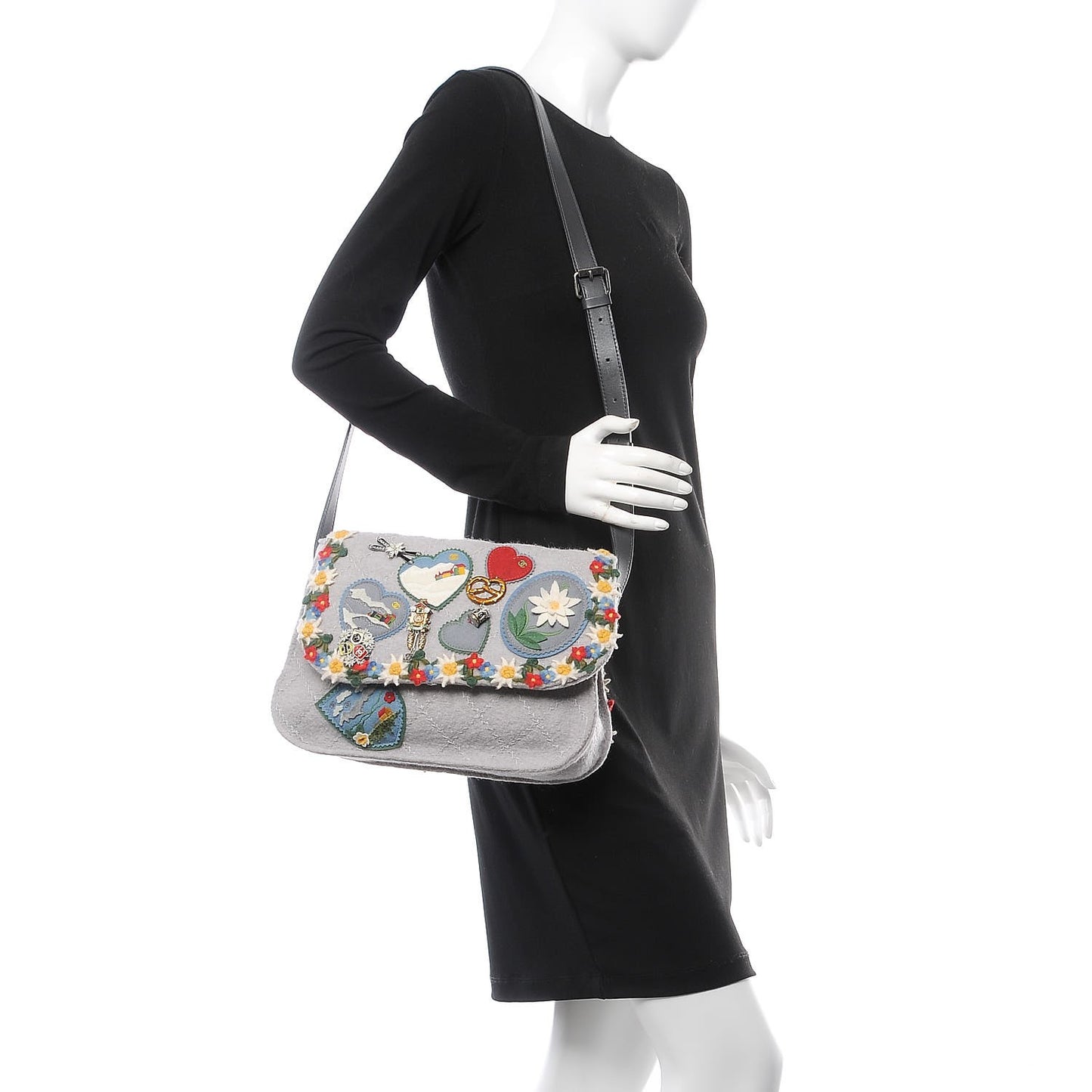 Felt Embroidered Small Crest Austrian Satchel Light Grey