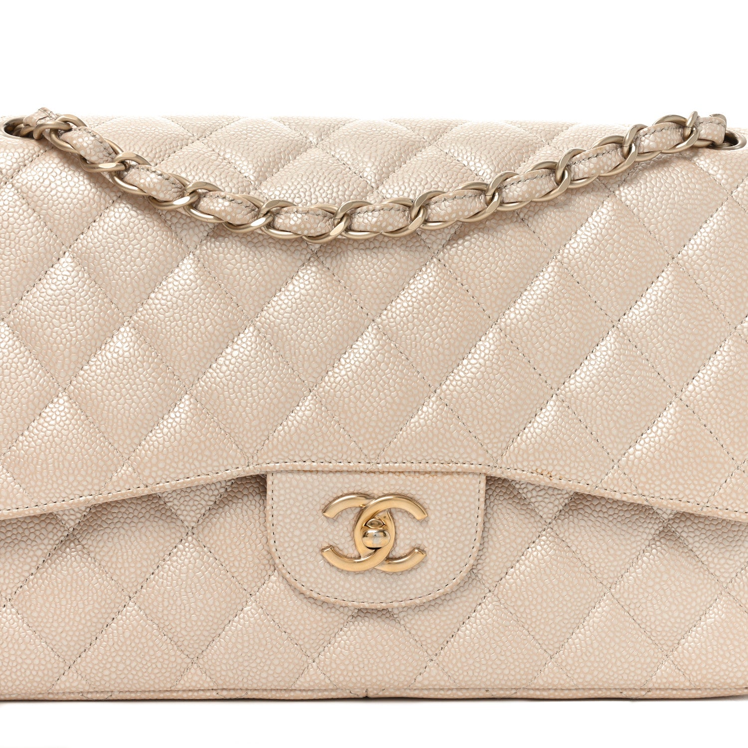 Chanel Iridescent Caviar Quilted Jumbo Double Flap Beige 8 of 11