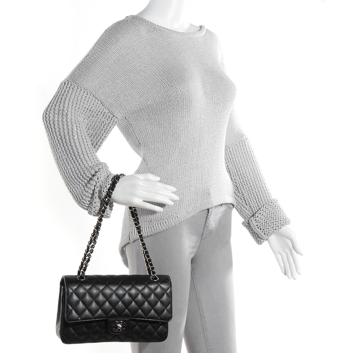 Caviar Quilted Medium Double Flap Black