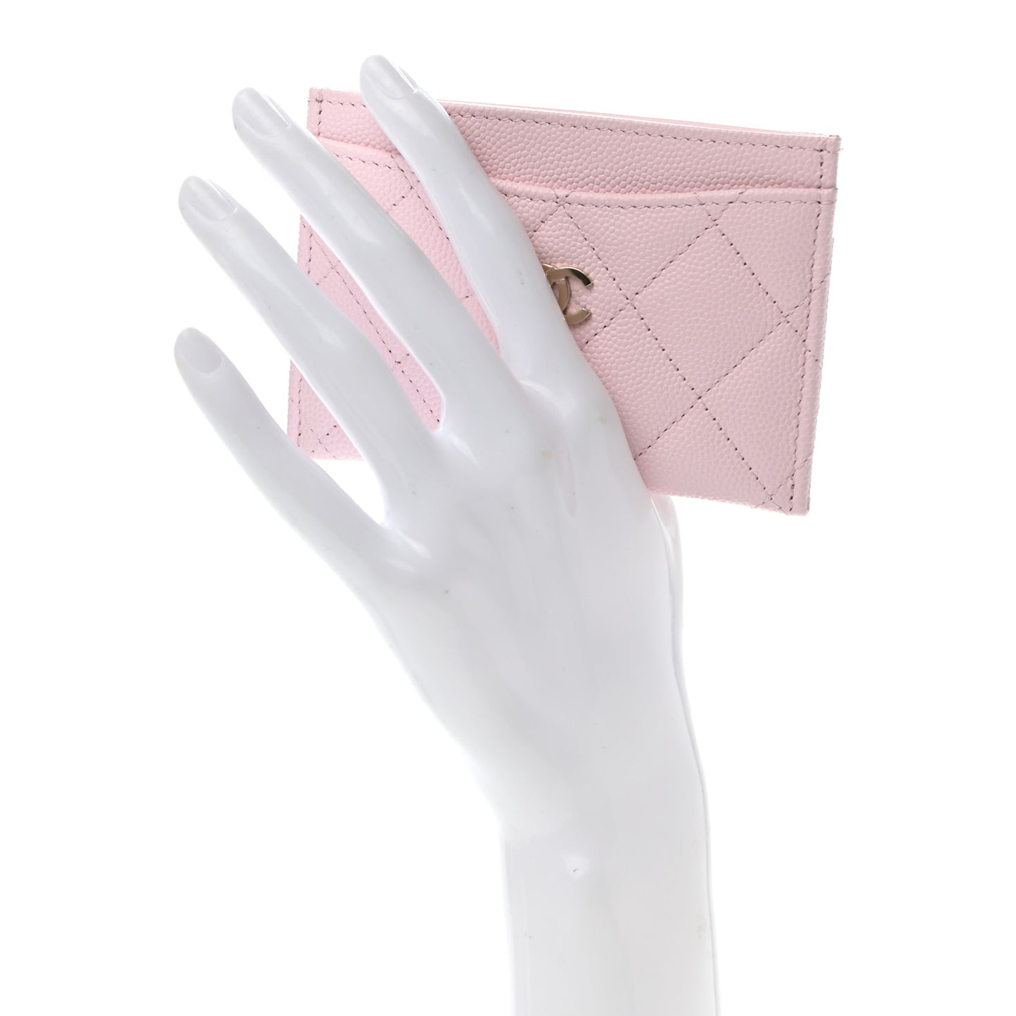 Caviar Quilted Card Holder Light Pink
