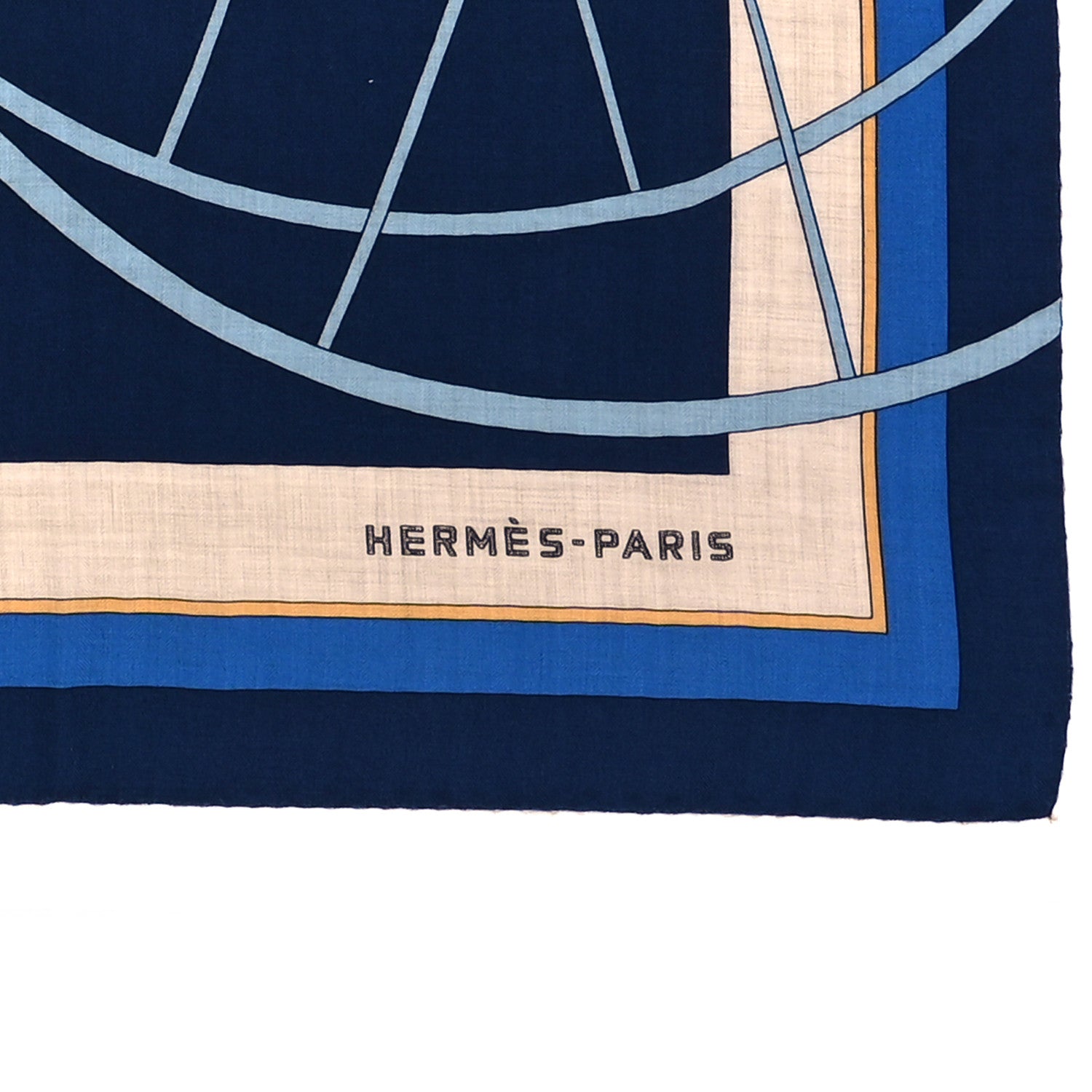 Hermes Cashmere Silk Coupe De Gala Shawl 140 Marine Naturel Ciel 2 of 4