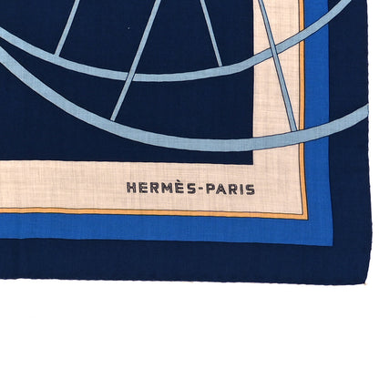 Hermes Cashmere Silk Coupe De Gala Shawl 140 Marine Naturel Ciel 2 of 4